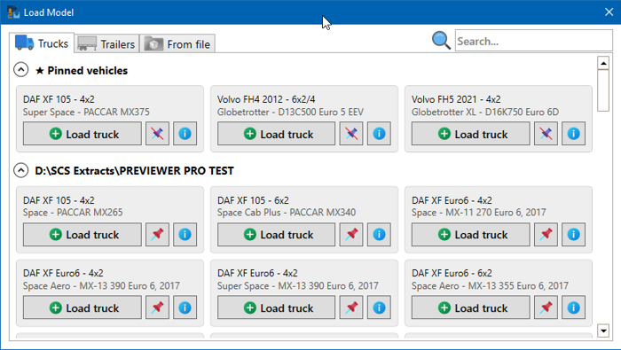 Load SCS vehicle dialog